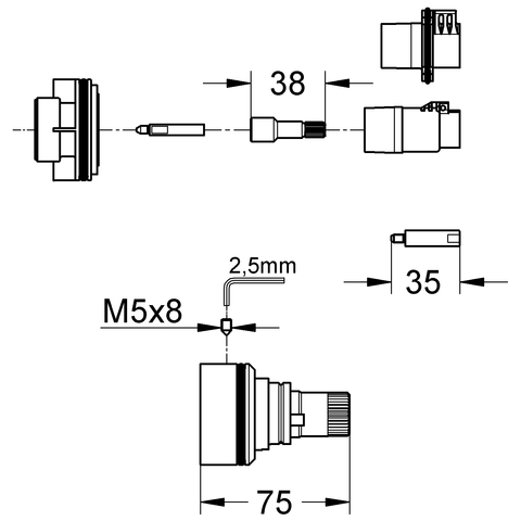 Grohe Verlängerungsset 27,5mm für Rapido T bei Zentral-/Brause-Thermostat 47780000