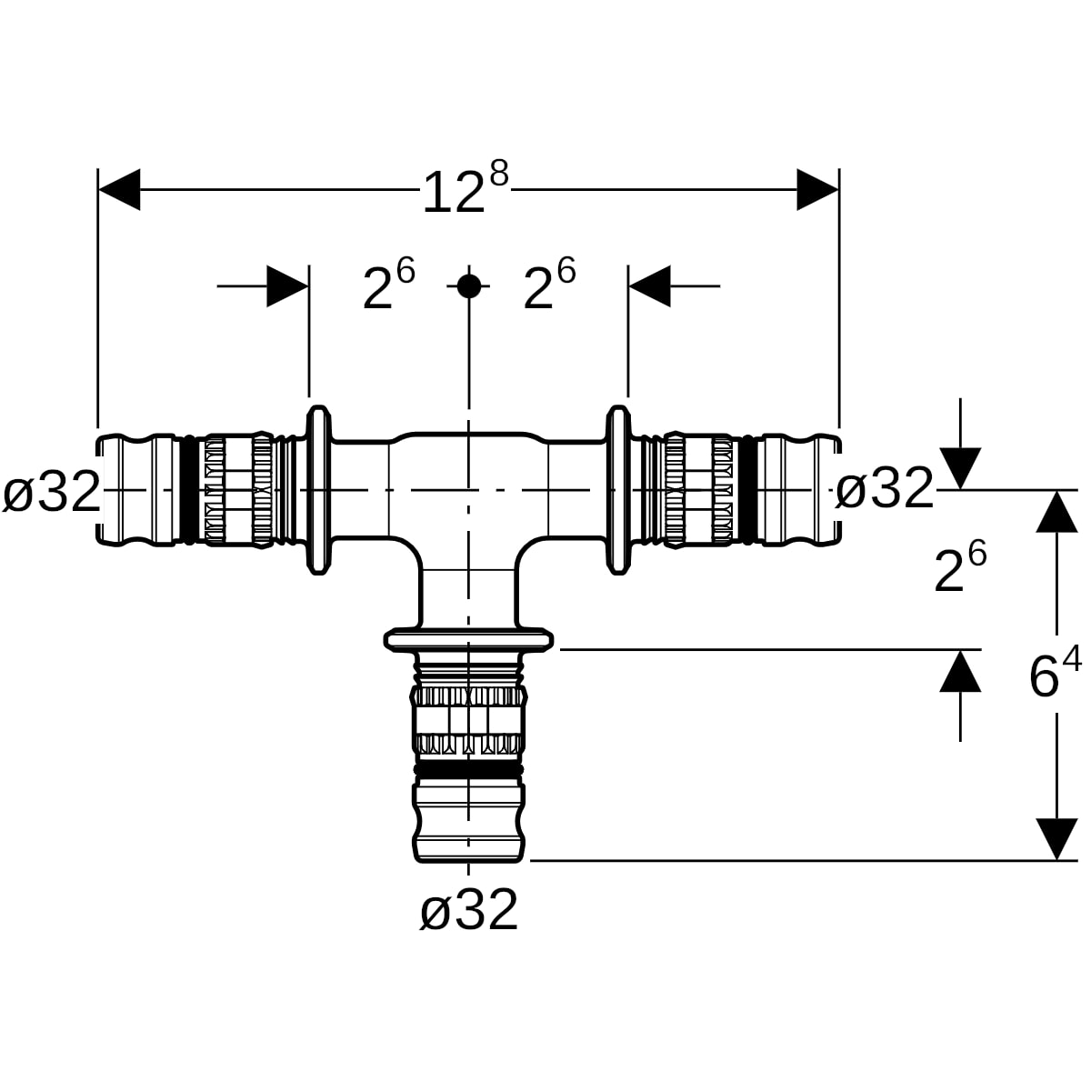 Geberit Mepla T-Stück egal PVDF d32-32-32 624.310.00.5