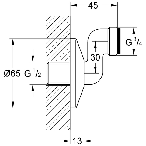 Grohe S-Anschluss Verstellbarkeit 30mm 1/2"x3/4" chrom 12005000