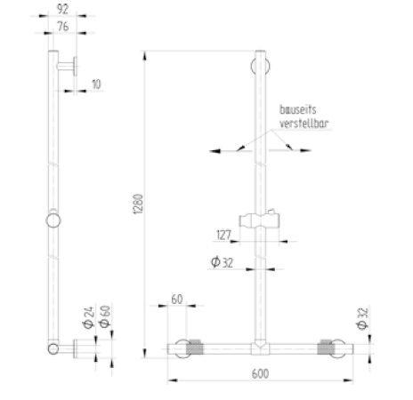 Avenarius Handlauf 600 mm mit Brausestange und Gleiter 9034797010