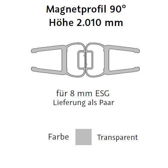 HSK Magnetprofil 90° Transparent, Höhe 2.010mm E100056-8