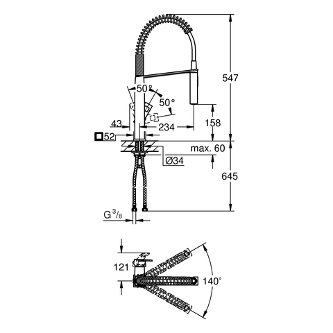 Grohe Eurocube Einhebel-Spültischbatterie supersteel mit Profibrause, Ausladung 234mm 31395DC0