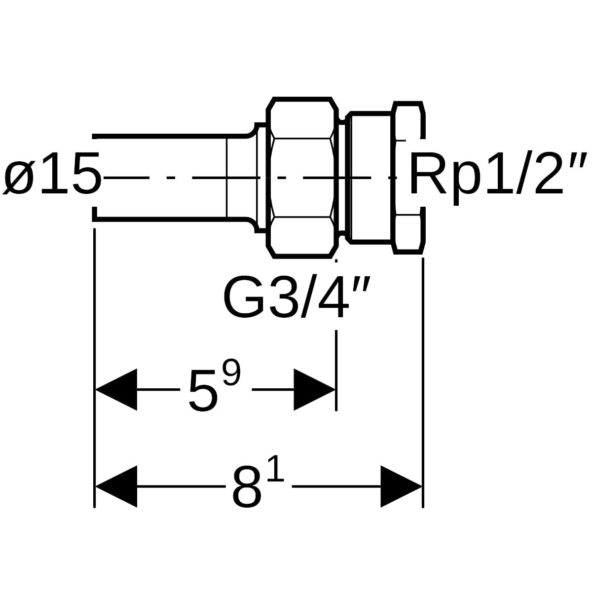 Geberit Mapress Edelstahl Übergangsverschraubung mit IG und Einschubende d15-Rp1/2 35380