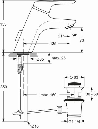 Ideal Standard Ceramix Blue Waschtischarmatur mit Kupferrohren chrom, mit Unterputzrohren A5653AA