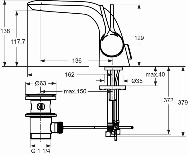 Ideal Standard Melange Waschtischarmatur mit Ablaufgarnitur chrom, flexiblen Schläuchen A4260AA