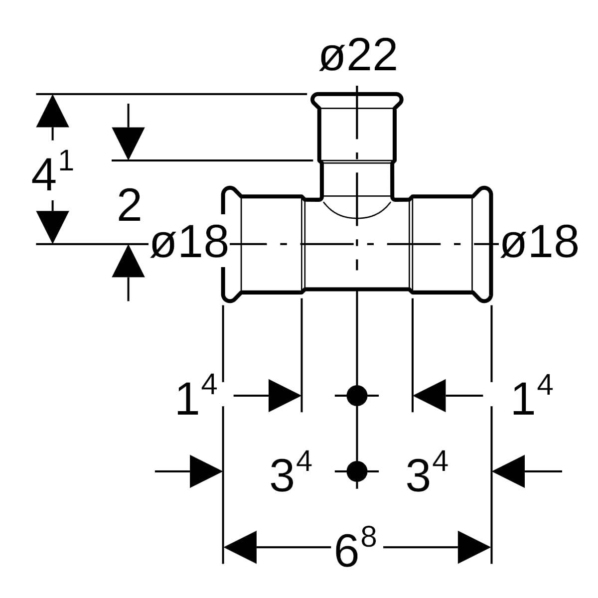 Geberit Mapress C-Stahl T-Stück reduziert d18-22-18 verzinkt 21105