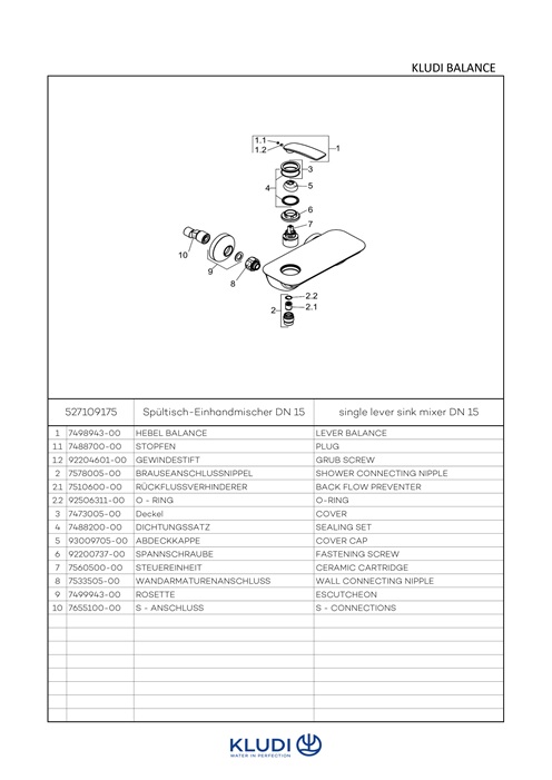 Kludi BALANCE Brause-Einhandmischer weiß/chrom 527109175