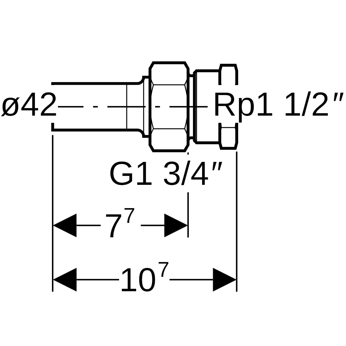 Geberit Mapress Edelstahl Übergangsverschraubung mit IG und Einschubende d42-Rp1 1/2 35388