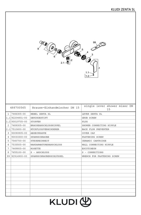 Kludi ZENTA SL Brause-Einhandmischer chrom 488700565