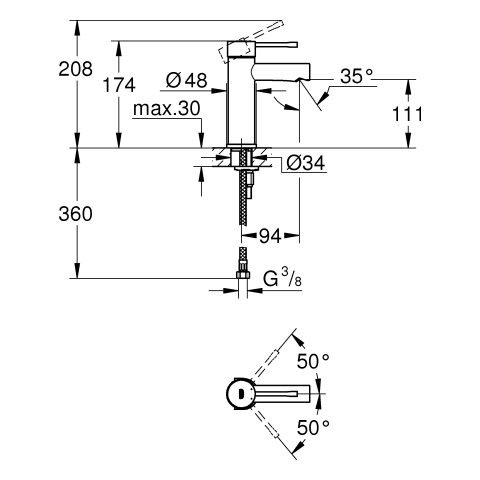 Grohe Essence Einhand-Waschtischbatterie chrom S-Size glatter Körper 34813001
