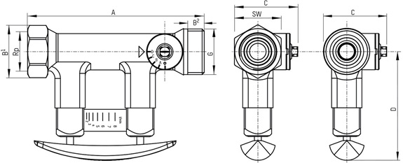 Taconova Abgleichventil TacoSetter Bypass 185 DN32 20-70 l/min. direkte Volumenstromanzeige, Solar HT 223.2580.000