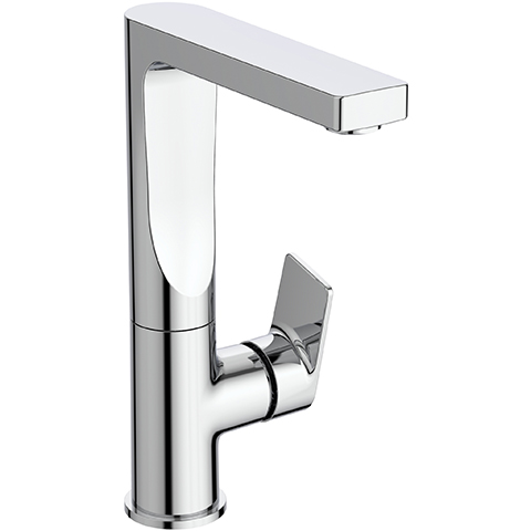 Ideal Standard Edge Waschtischarmatur mit hohem schwenkbarem Auslauf ohne Ablaufgarnitur chrom, Ausladung 140mm, 5 l/min A7111AA