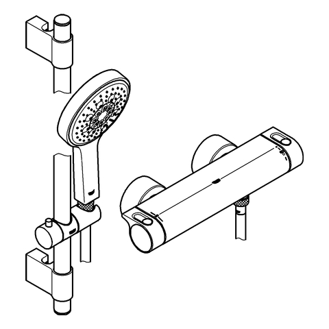 Grohe Grohtherm 2000 Thermostat-Brausebatterie chrom mit Brausegarnitur Power&Soul 34482001