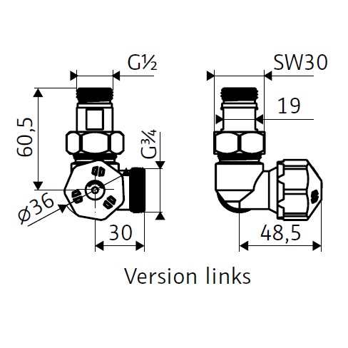 HSK Mischbetriebset links, chrom, für Heiststab 1 und 2 890836