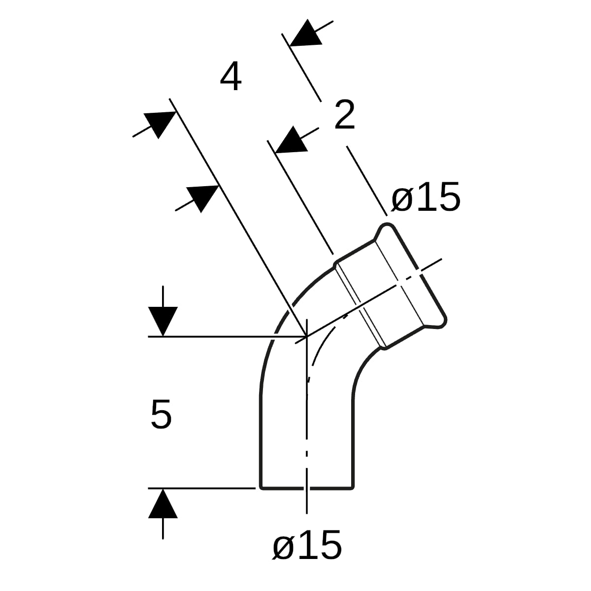 Geberit Mapress Edelstahl Bogen 60 Grad d15 mit Einschubende 36171