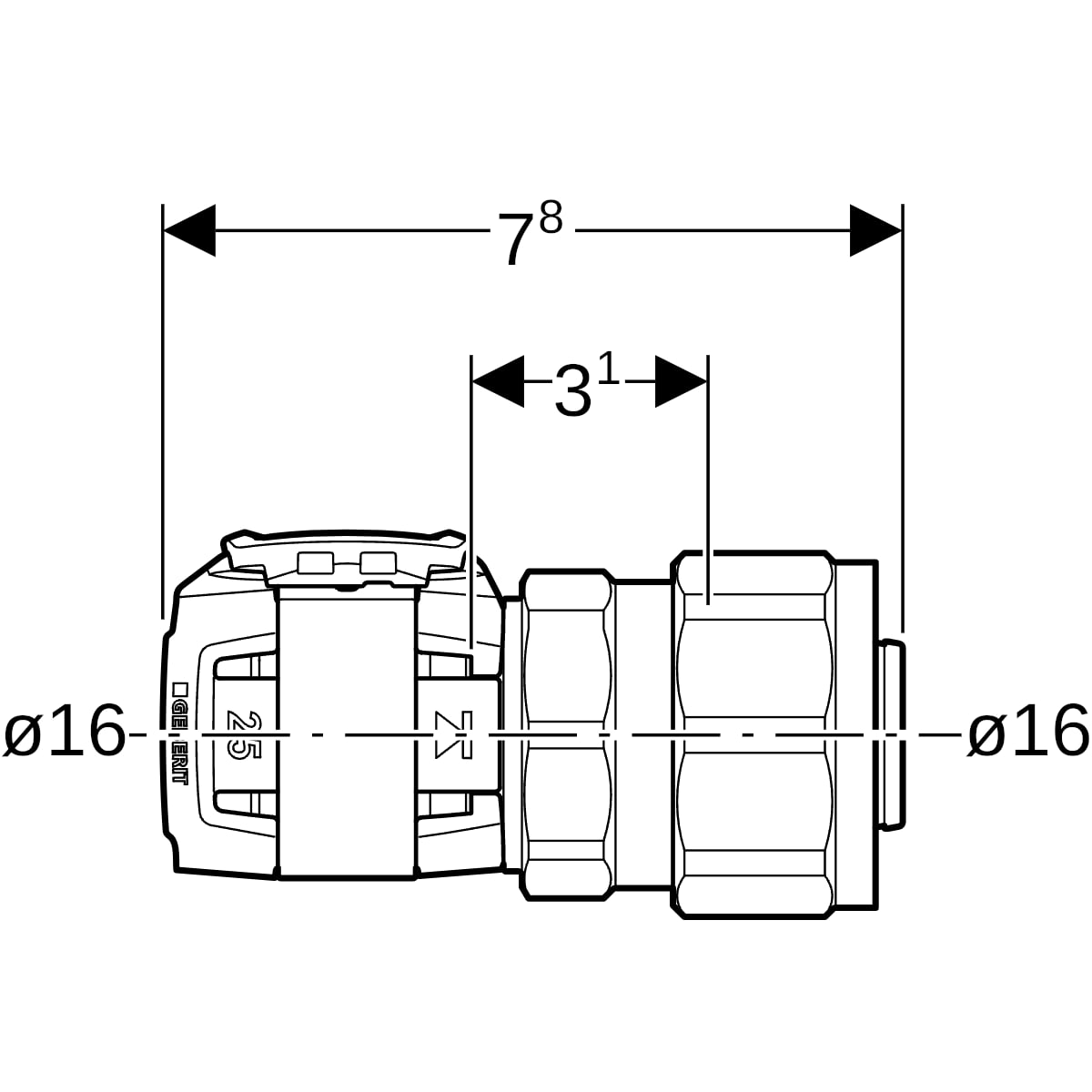 Geberit FlowFit Übergang mit Verschraubung auf PEX-Rohre SiBr d16-13/16 620.730.00.1