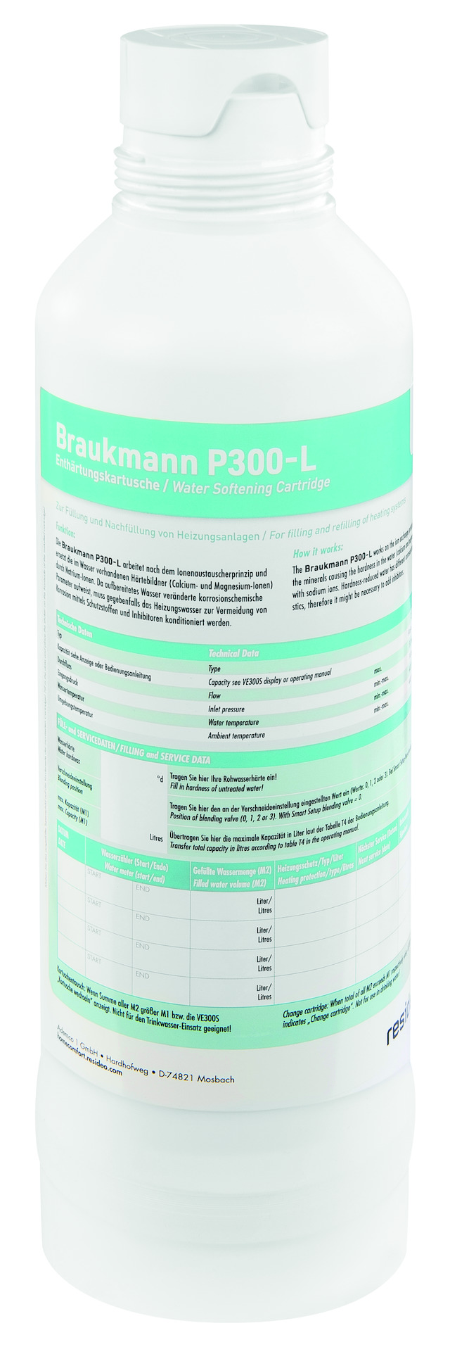 Resideo Vollentsalzungspatrone mit Austauscher-Harz 3,5 l, für Nachfüllkombination NK300 VE und VE300 P300-LES