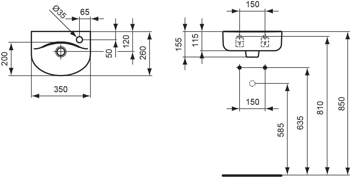 Ideal Standard Connect Arc Handwaschbecken B: 35 T: 26cm weiß, Ideal Plus E7913MA