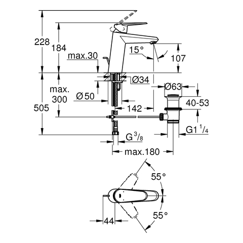 Grohe Eurodisc C Einhand-Waschtischbatterie chrom mittelhohe Ausführung 23448002