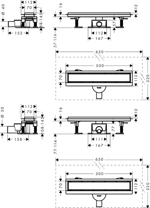 Hansgrohe Komplettset DR RainDrain Go 500 rückseitig befliesbar für Standard-/flache Installation, gebürstet edelstahl 56270800