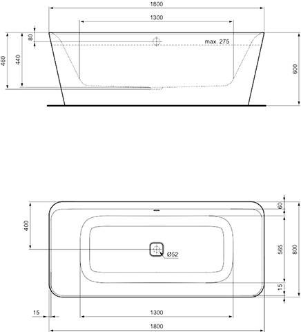 Ideal Standard Tonic II Körperform-Badewanne 180x80x49cm E398201 weiß