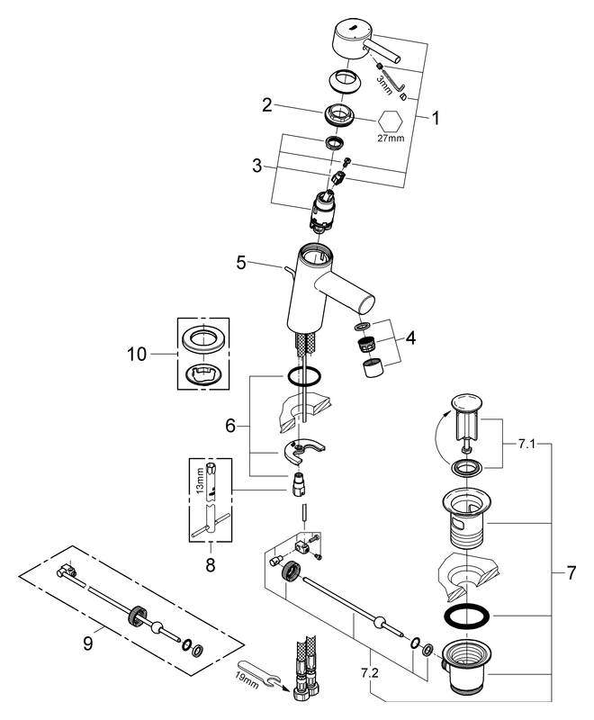 Grohe Concetto Einhand-Waschtischbatterie chrom EcoJoy Zugastange-Ablaufgarnitur 3220410E