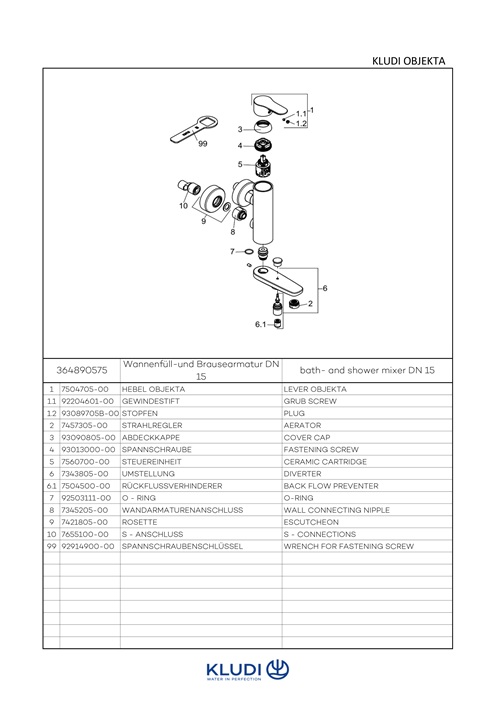 Kludi OBJEKTA Wannenfüll-Brause-Einhandmischer DN15 vertikale Blockarmatur chrom 364890575