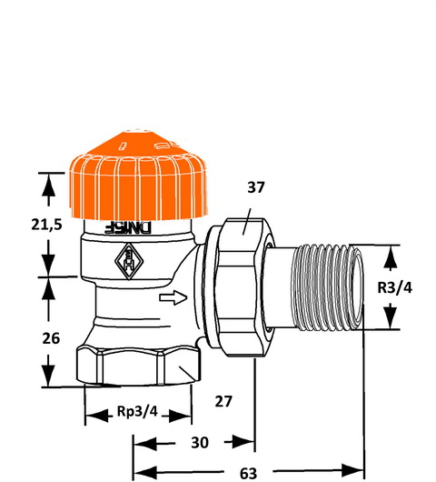 Heimeier Thermostatventil Eclipse, Eckform, verkürzt, DN20 3/4'', automatische Durchflussregelung 3461-03.000