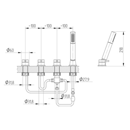 Avenarius Wanne-Brause-Batterie 4-Loch 2806175010