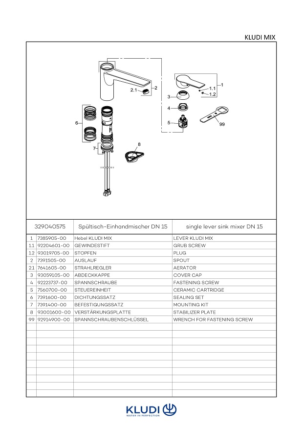 Kludi MIX Spültisch-Einhandmischer geschlossener Hebel, chrom, DN10 329040575