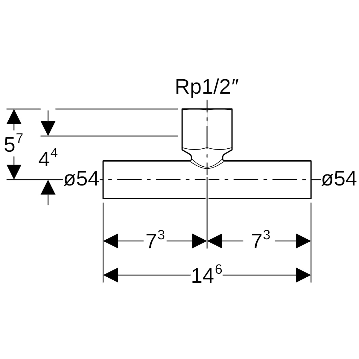 Geberit Mapress C-Stahl T-Stück mit IG und Einschubenden d54-Rp1/2-54 verzinkt 21346