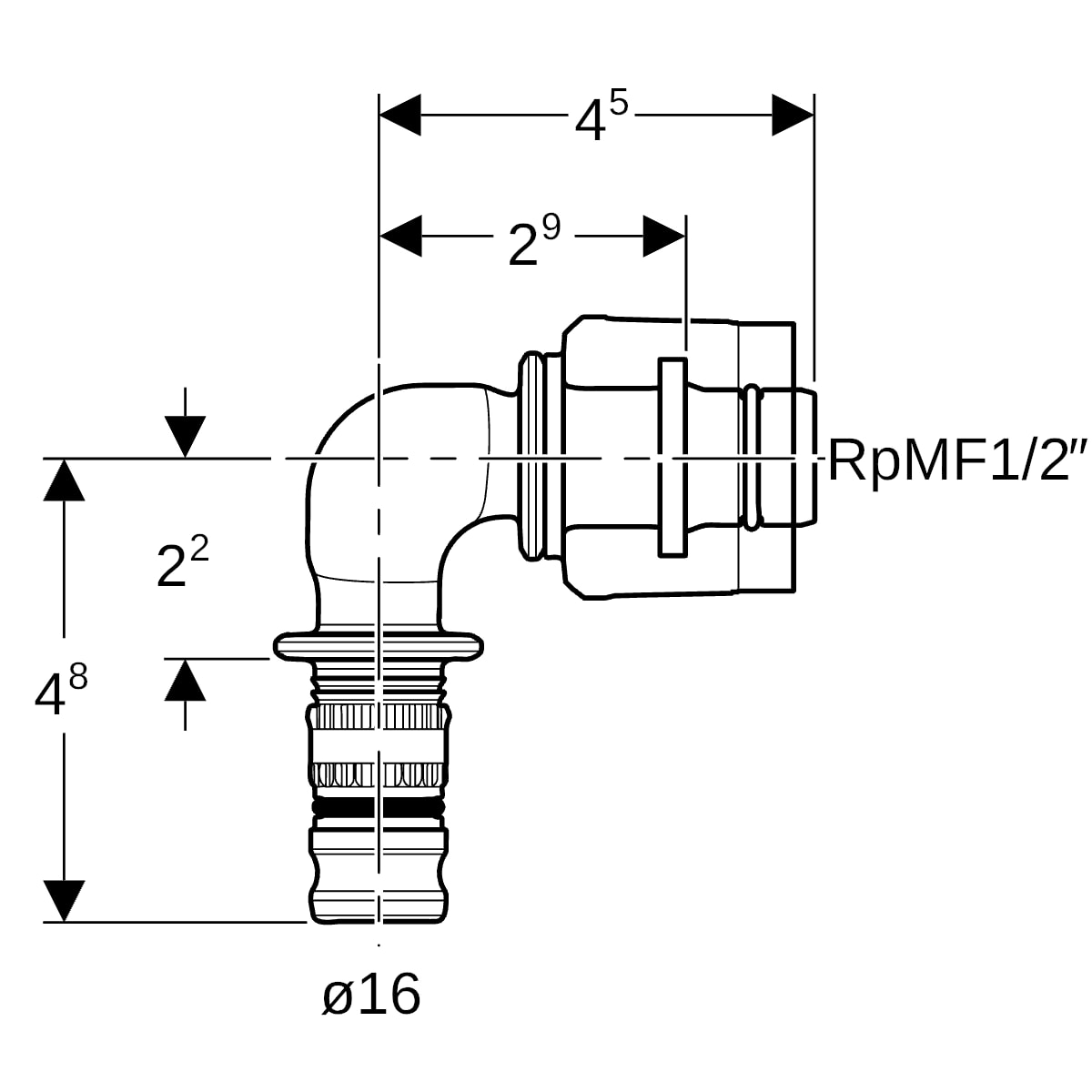 Geberit Mepla Übergangswinkel 90 Grad mit MasterFix PVDF d16-MF20 621.452.00.5