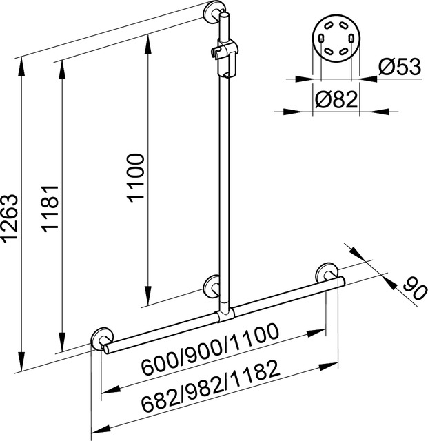 Keuco Duschhandlauf Plan Care, Brausestange, silber-eloxiert, 1182/1263mm,4171111