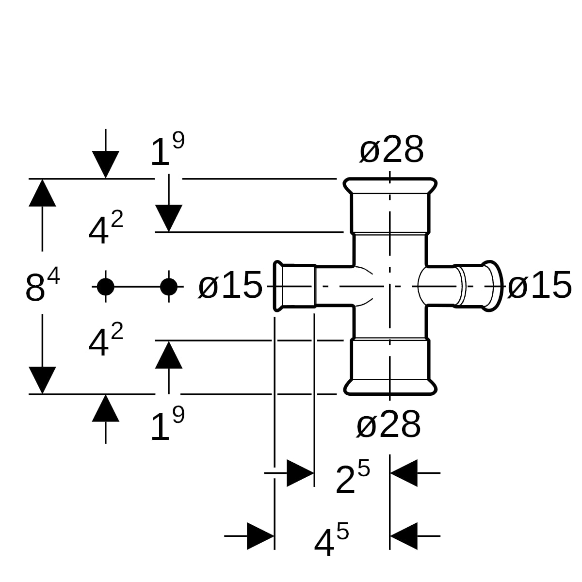 Geberit Mapress C-Stahl Kreuzstück 90 Grad d28-15 verzinkt 21409