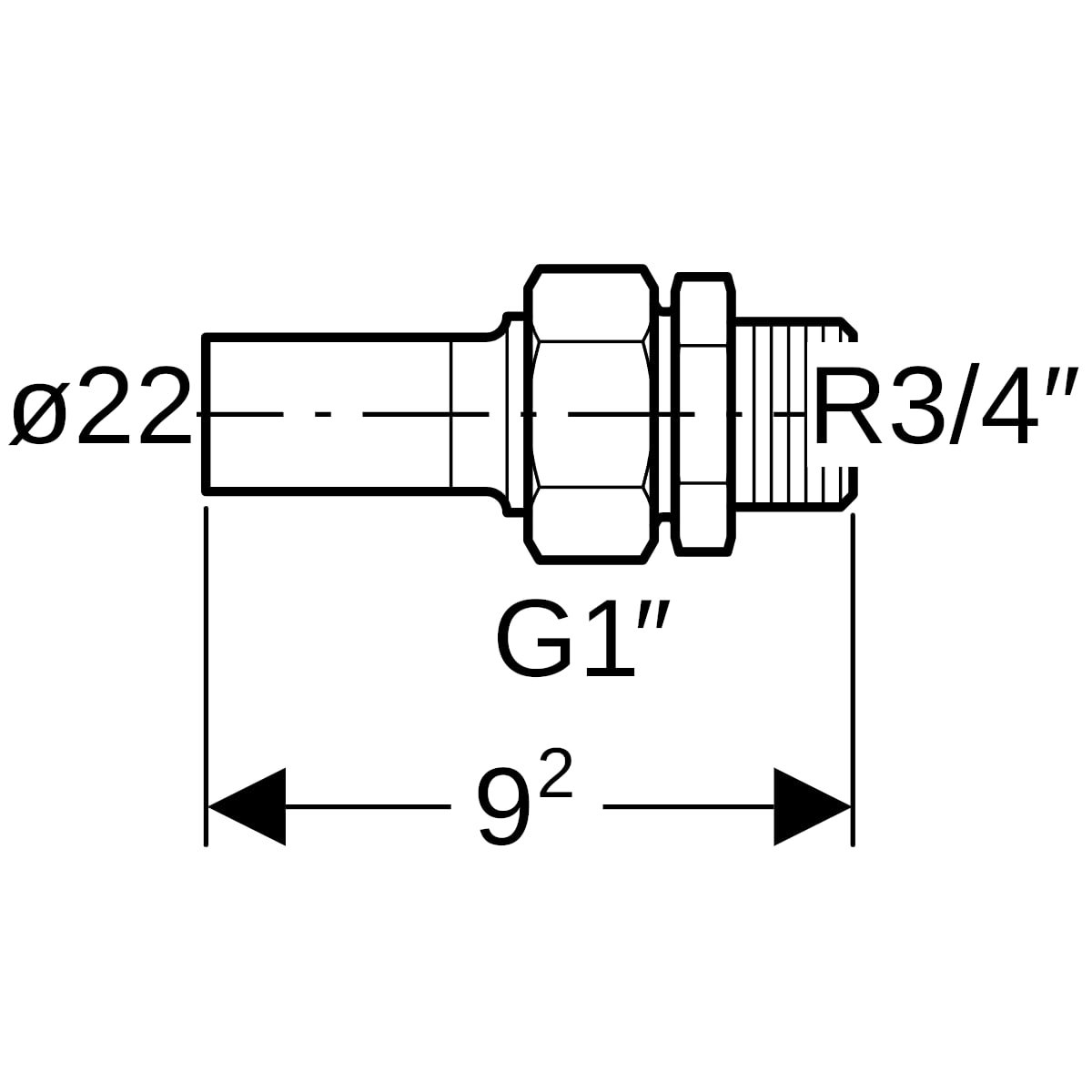 Geberit Mapress Edelstahl Übergangsverschraubung mit AG und Einschubende d22-R3/4 35405