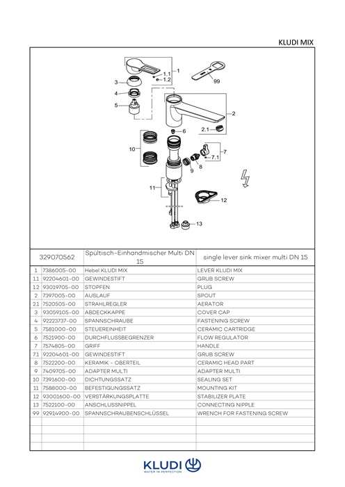 Kludi MIX Spültisch-Multi-Einhandmischer DN15 Bügelhebel Niederdruck chrom 329070562