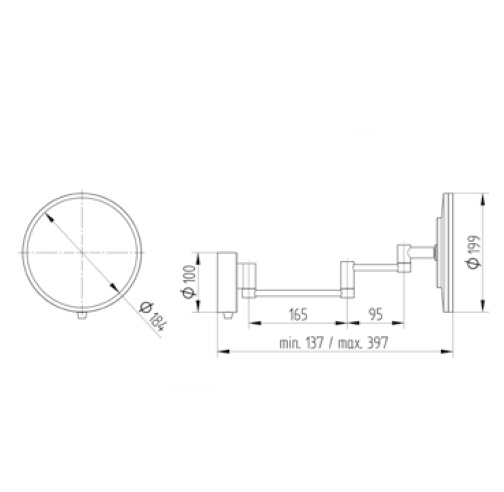 Avenarius Kosmetikspiegel-Wandmodell mit Spiralkabel 100 cm, Stecker und Sensor-Schalter auch Direktanschluß geeignet 9505103010