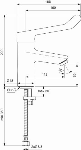 Ideal Standard Ceraplus 2 Waschtischarmatur mit Klinikhebel chrom, Ausladung 112mm, ohne Ablaufgarnitur BC098AA
