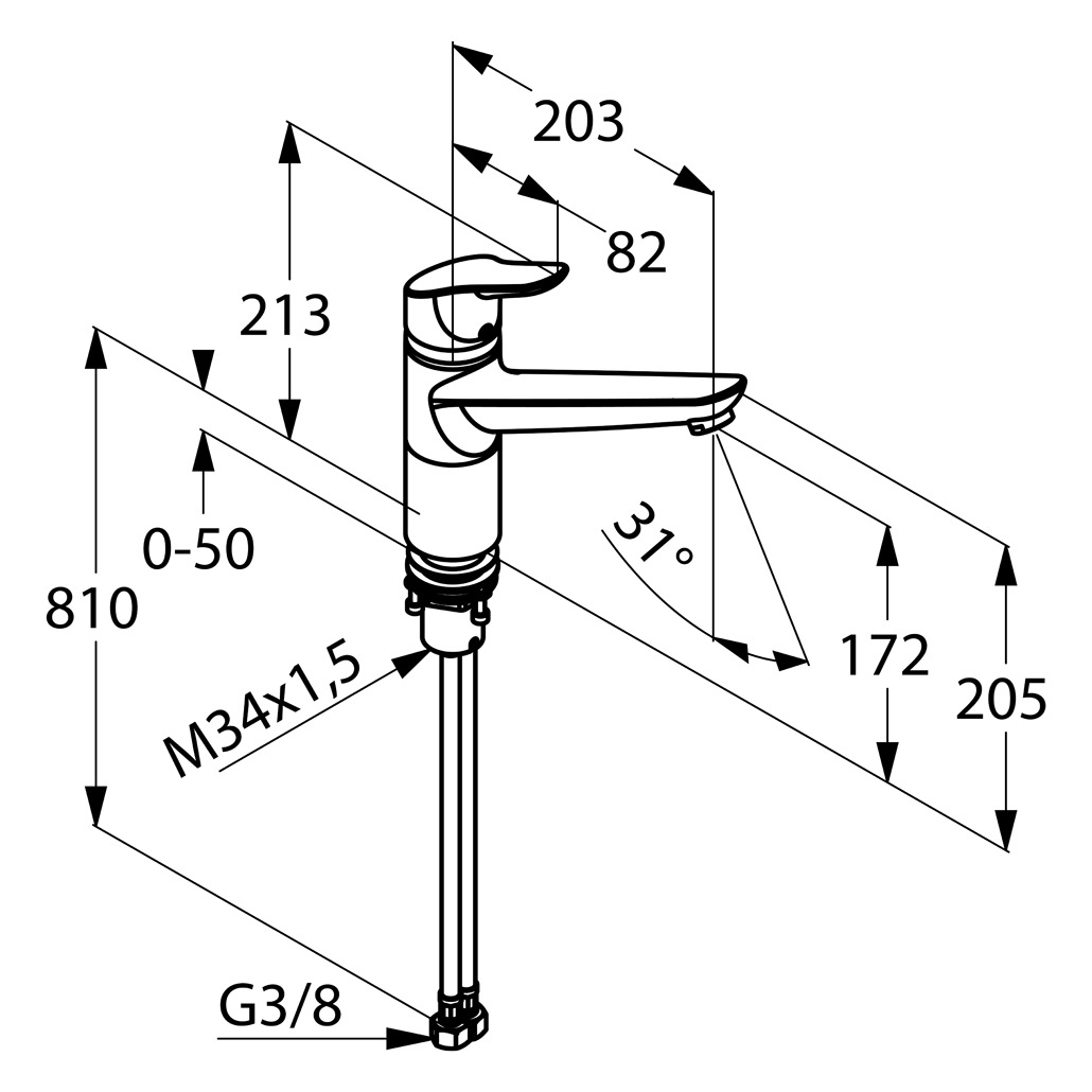 Kludi Objekta Spültisch-Bajonett-Einhandmischer 203mm chrom, verbleibende Sockelhöhe 25mm 325780575