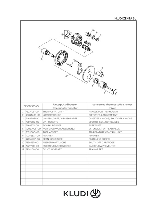 Kludi ZENTA SL UP-Thermostat, Feinbau-Set mit Funktionseinheit, für 88022 chrom 388850545