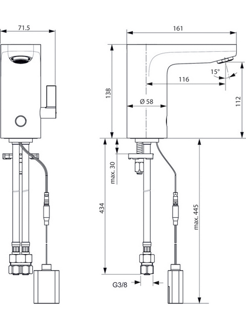 Ideal Standard Ceraplus Sensor-Waschtischarmatur Batterie mit Mischung chrom, Ausladung 116mm, Batteriebetrieben A6145AA
