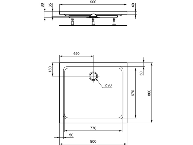 Ideal Standard Hotline Neu Rechteck-Duschwanne 90x80x8cm K277301 weiß