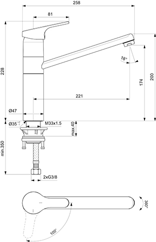 Ideal Standard Küchenarmatur Cerafit mit hohem Rohrauslauf, Ausladung 221 mm, chrom BC139AA