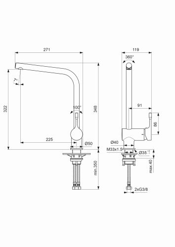 Ideal Standard Küchenarmatur Ceralook, mit hohem Auslauf, Ausladung 225mm, chrom BC174AA