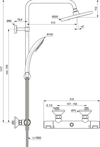 Ideal Standard Duschsystem Ceratherm T25 mit Brausethermostat chrom A7208AA