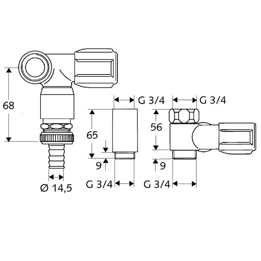 Schell Nebenanschluss-Ventil COMFORT, RV, RB für Wandbatterien, Anschluss rechts, 3/4", chrom 033260699