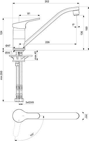 Ideal Standard Küchenarmatur Cerafit, Niederdruck mit Rohrauslauf, Ausladung 226 mm, chrom BC134AA