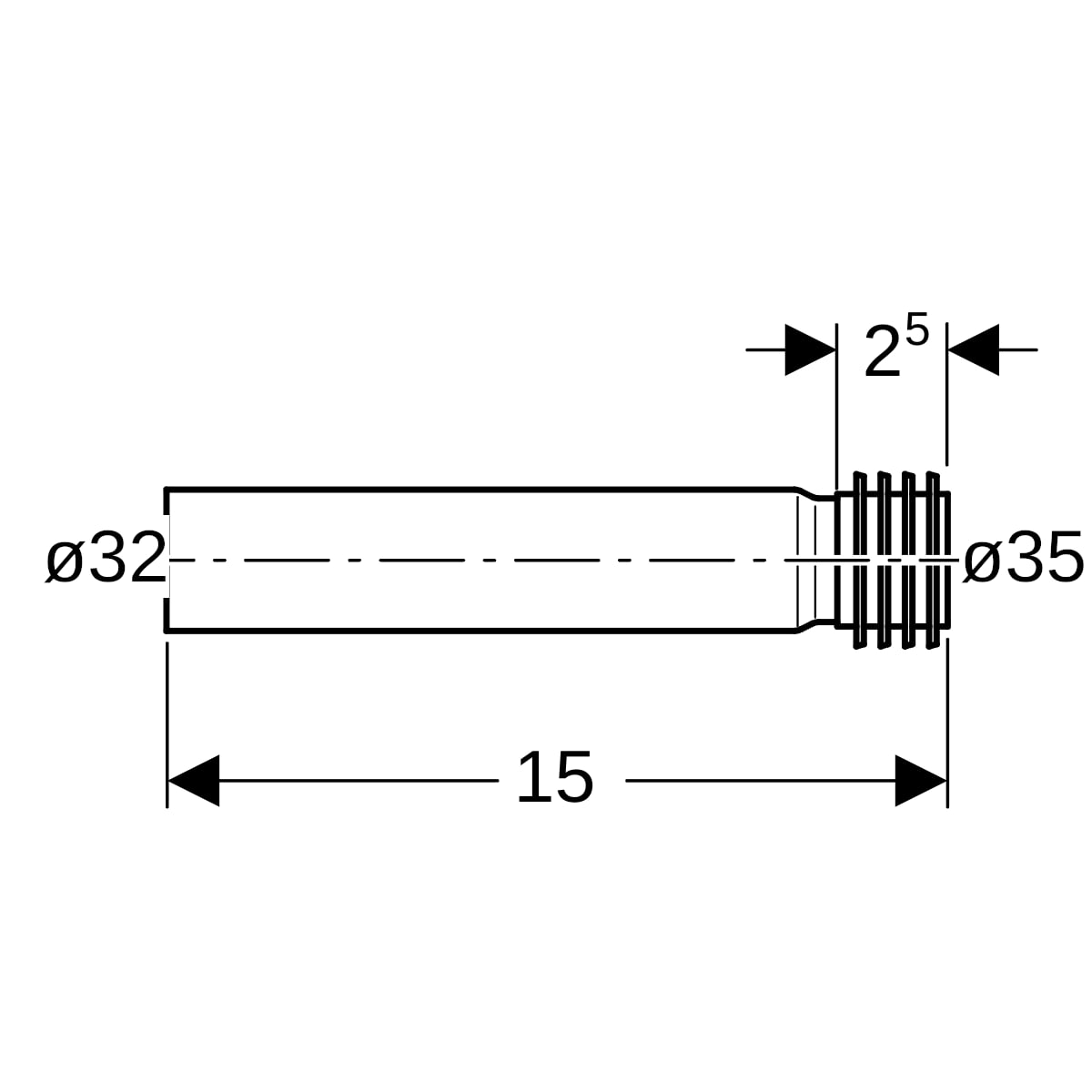 Geberit Spülbogenverlängerung für Urinal mit Manschette d32 152.489.16.1