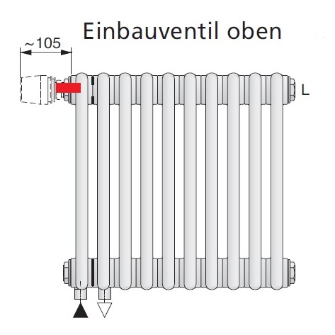 Arbonia Mehrpreis Einbauventil Gewinde M30x1,5 oben für Röhrenradiatoren
