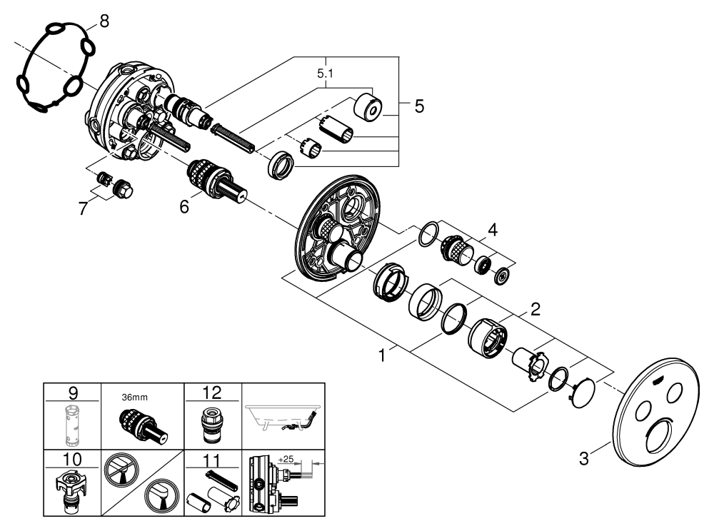 Grohe Unterputzmischer SmartControl chrom rund Fertigmontage-Set 2 Absperrventile 29145000